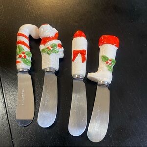 Festive Holiday Cheese Spreaders Set - Red and White stainless